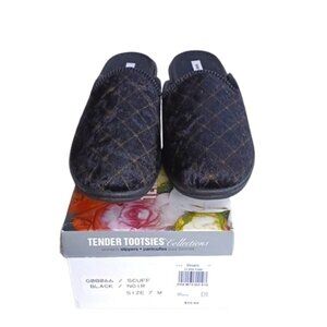 Tender Tootsies Black Velour Scuff Slipper NEW- Sz. 7